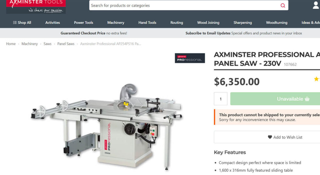 Axminster Professional AP254PS16 Panel Saw