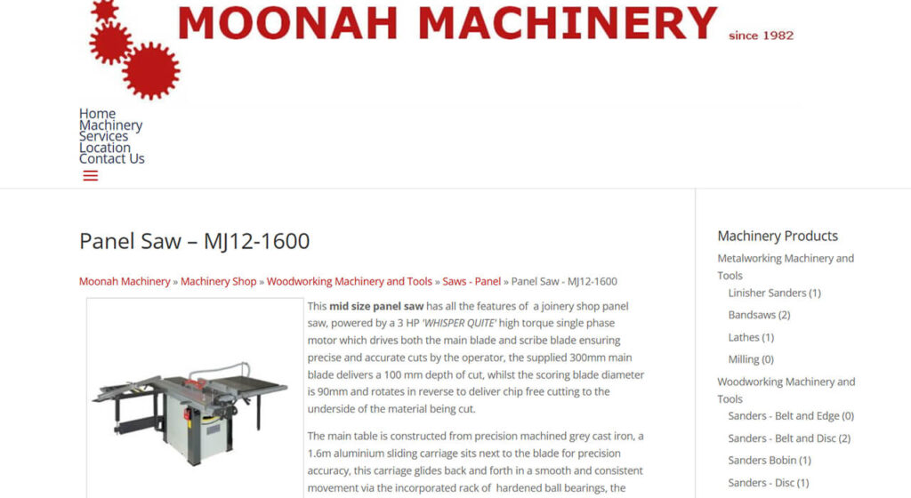 Moonah Machine Panel Saw – MJ12-1600