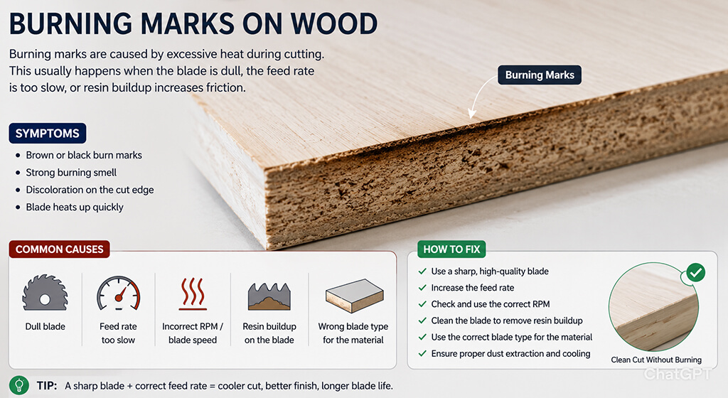 Panel Saw Blade Burning Marks on Wood