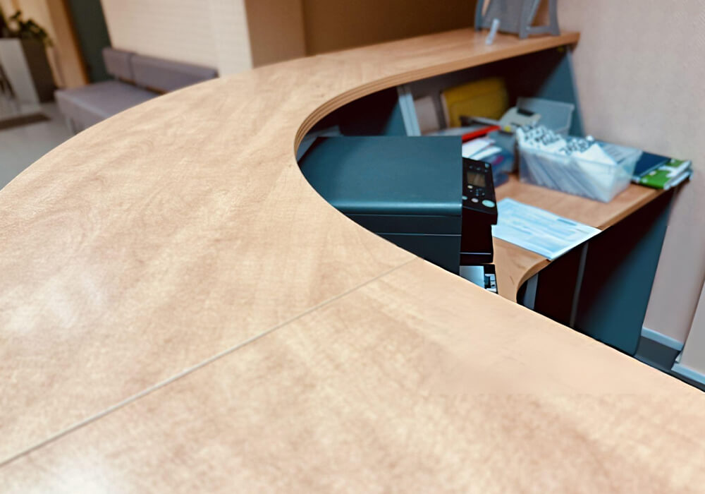Curved Edge Banding Machine Reception Desks and Curved Counters